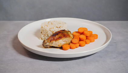 Roasted chicken leg with rice and carrots