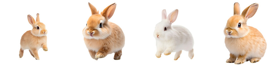 Obraz premium A group of adorable fluffy rabbits of different colors posed together in a studio environment creating a charming and whimsical image