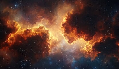 Naklejka premium A cosmic scene with swirling nebulae in vivid shades of blue, purple, and red, interspersed with countless stars, creating a sense of depth and vastness in space.