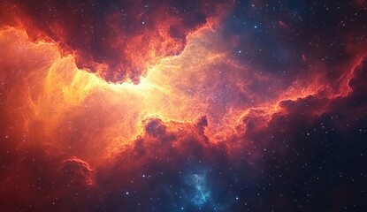 Fototapeta premium A cosmic scene with swirling nebulae in vivid shades of blue, purple, and red, interspersed with countless stars, creating a sense of depth and vastness in space.