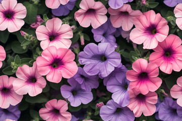 Colorful Petunia Flowers. Seamless pattern of petunia flowers