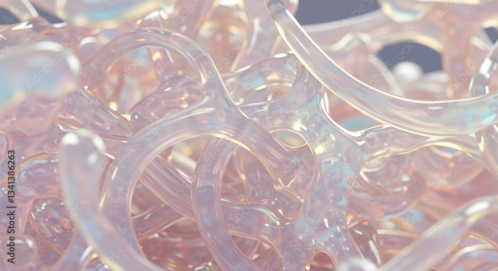 Poster iridescent interwined structure with subtle pastel color palette rendering