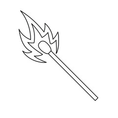 Lit Matchstick Outline Icon Illustration on White Background
