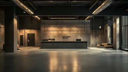 Modern Interior Space Design with Concrete Walls and Lighting Fixtures
