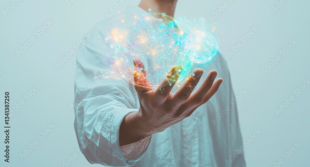 Aufkleber modern devices are connected in the hand of a businessman in a 3d rendering