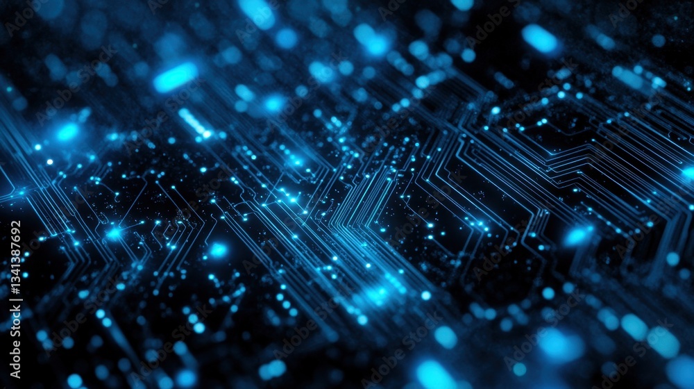 Aufkleber futuristic digital technology background with glowing blue circuit lines and a deep space effect.