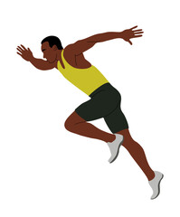 Jogging, running black man. Active healthy lifestyle. African american Sportsman, athlete exercising, taking part in competition, marathon, workout. Flat vector illustration