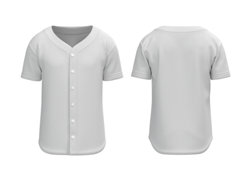 White mens baseball tshirt jersey front and back view for mockup