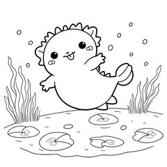 Bring the magic of cute sea creatures to life with this Kawaii Axolotl Coloring Page, designed for kids and adults who love adorable and simple coloring books. 