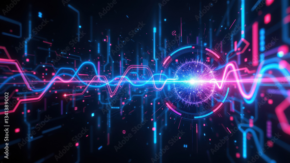 Poster cybersecurity visual with digital circuitry and neon-lit network nodes.