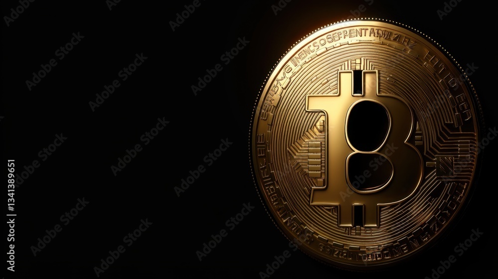 Poster golden bitcoin with a keyhole, representing secure crypto transactions.