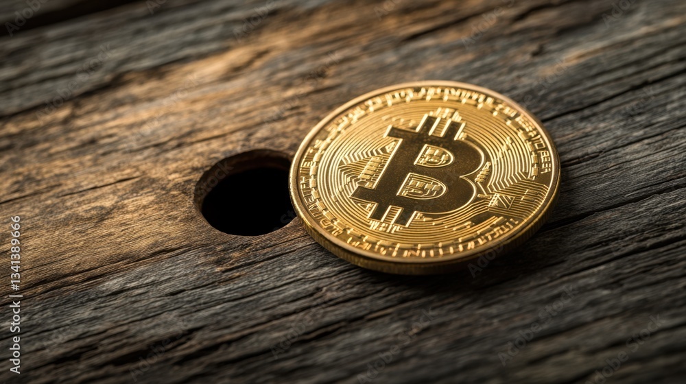 Aufkleber golden bitcoin with a keyhole, representing secure crypto transactions.