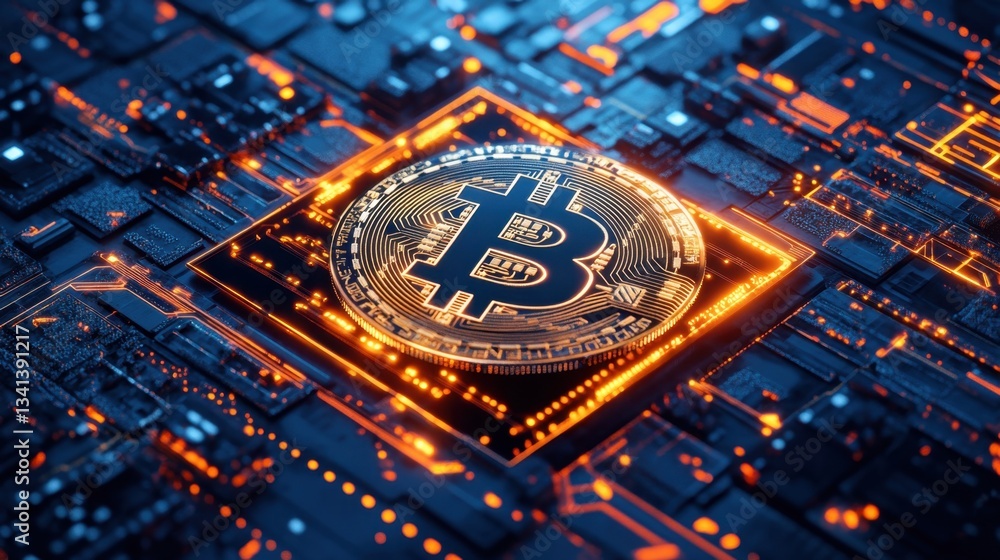 Poster high-tech futuristic digital world map representing global crypto transactions.