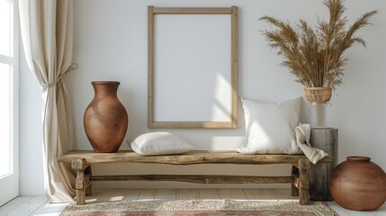 Bohemian farmhouse interior design for modern home entrance.