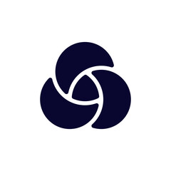 Abstract symbol featuring three twisting shapes in a balanced circular design that suggests unity.