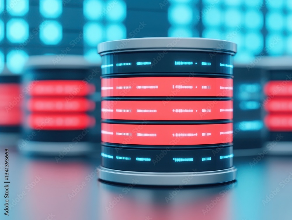 Aufkleber a futuristic representation of data storage with illuminated red and blue patterns on cylindrical co