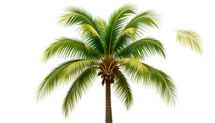 A Vibrant Tropical Coconut Palm Tree Swaying Gently In A Summer Breeze Against A Bright Isolated on Transparent Background, Showcasing Lush Green Fronds And A Sturdy Brown Trunk