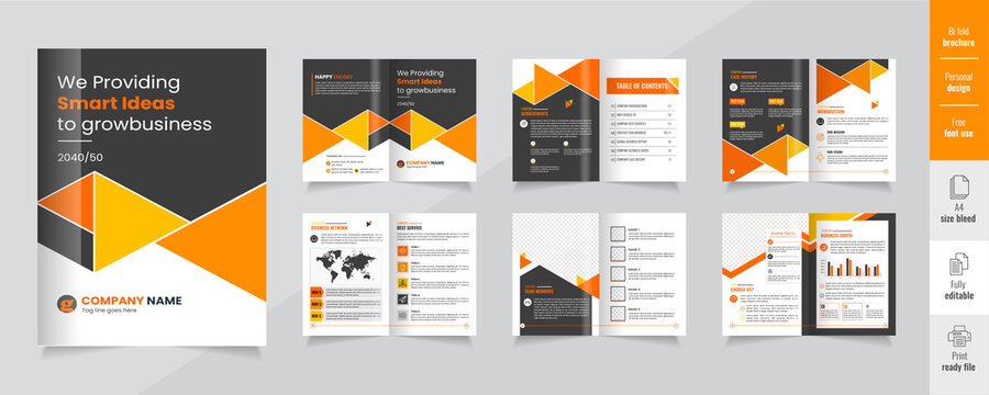 corporate bi-fold brochure design template company profile marketing materials booklet brochure template a4 set annual report minimal template layout design