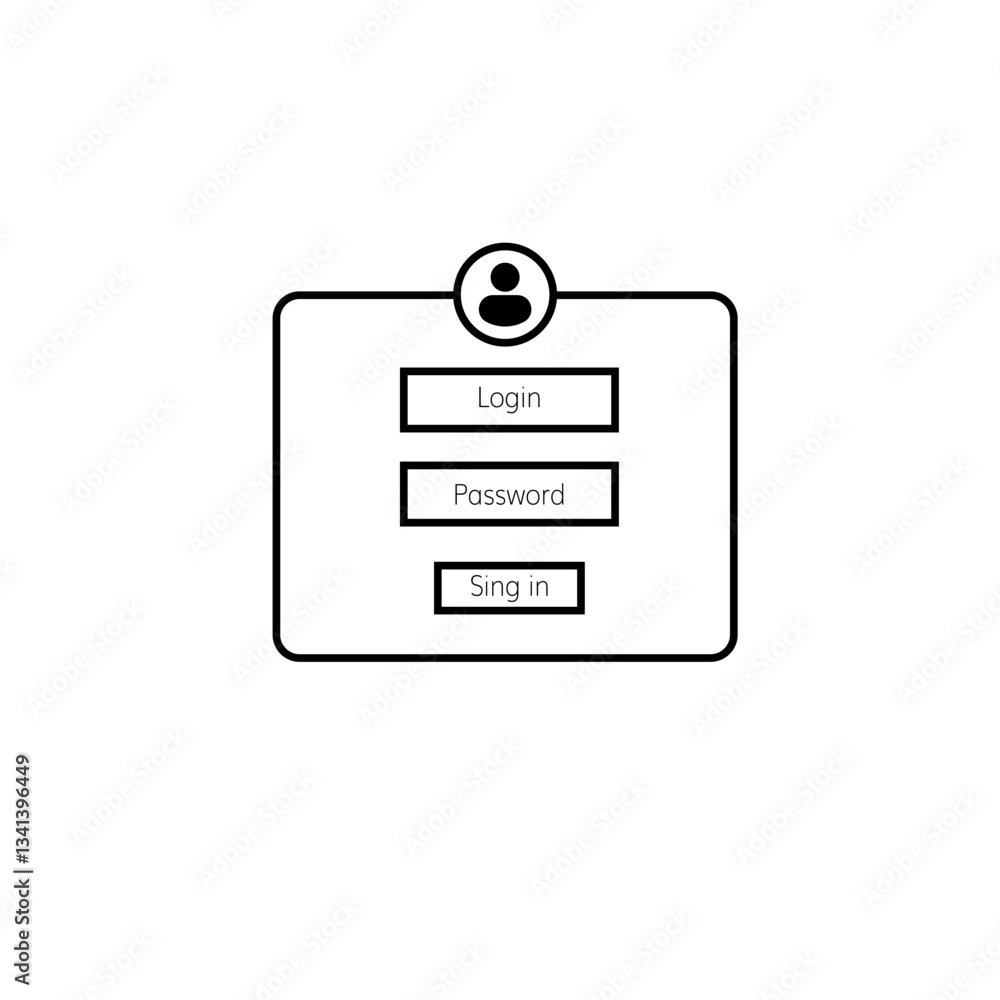Poster an icon that is designed in black and white depicting a login page interface for users to enter thei