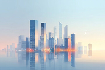 Fototapeta premium A cyberpunk cityscape featuring towering skyscrapers, glowing neon lights, and a futuristic business district under a vibrant night sky.