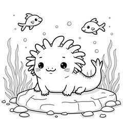 Bring the magic of cute sea creatures to life with this Kawaii Axolotl Coloring Page, designed for kids and adults who love adorable and simple coloring books. 