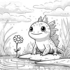 Bring the magic of cute sea creatures to life with this Kawaii Axolotl Coloring Page, designed for kids and adults who love adorable and simple coloring books. 