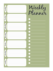 Diary page, weekly planner. Vector design for a daily planner, to-do list for the week