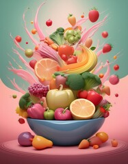 bowl brimming with a cascade of fresh fruits and vegetables