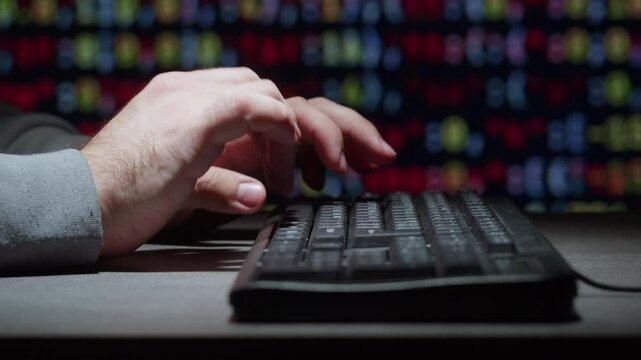 Man work with chat AI online, connecting with AI and using a chatbot. IT engineer software developer programmer interact with chat bot, making writing code. Typing on laptop keyboard close-up. 