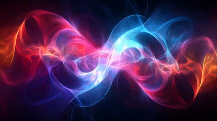 Abstract Energy Flow Red and Blue Glowing Plasma Waves Swirling Nebula Design