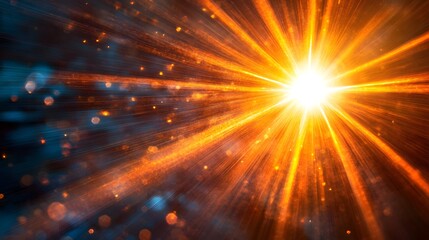 Dramatic Golden Light Rays Burst Background Abstract Energy Bright Flare Sparkling Particles