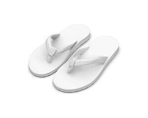 Beach slippers mockup for branding, blank white flip flops on white background, 3d illustration