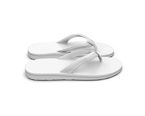 Beach slippers mockup for branding, blank white flip flops on white background, 3d illustration