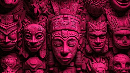 abstract representations of cultural symbols in pink.