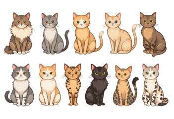 set of cats in a white background