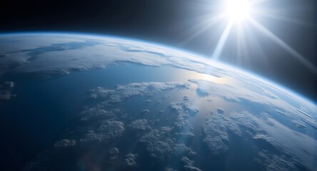 Fototapeta premium Earth View from Space with Sun Flare