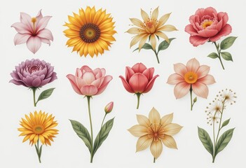 collection of flowers in a white background