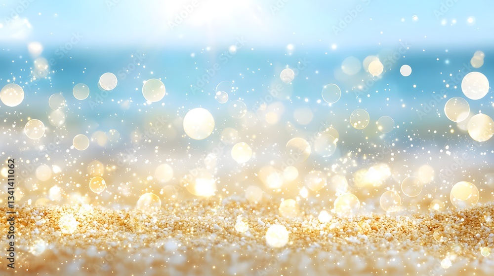Poster bokeh effect enhances summer vibes at the beach with glimmering sand and sea. generative ai