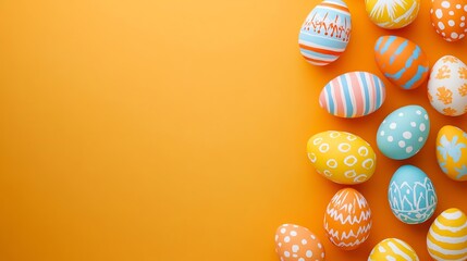 Decorated Easter Eggs on an Orange Background