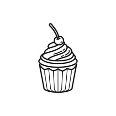 Cupcake With Cherry Outline Illustration