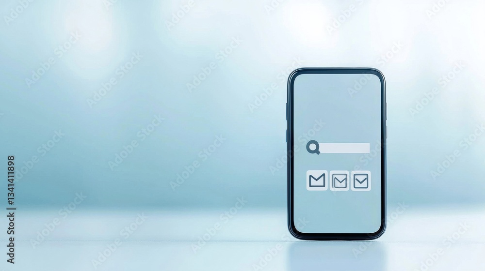 Poster modern smartphone displaying search bar and email icons