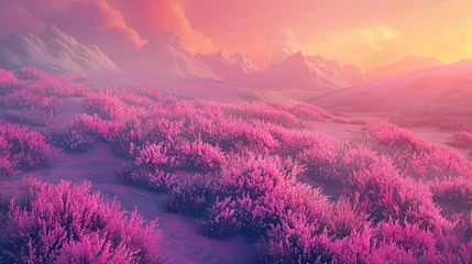 Fototapeten an abstract fantasy landscape filled with pink elements. © KEOCHAN