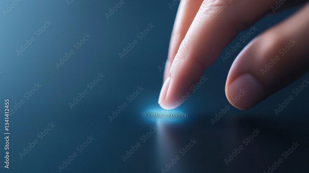 Poster hand touching digital interface with glowing circular patterns