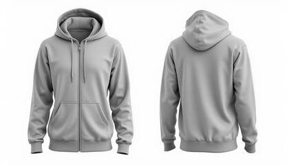 A blank sport hoodie is displayed on a white background. The hoodie is constructed from a finely woven, heathered grey fabric