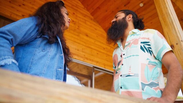 Partner argue with tempers flaring in open air