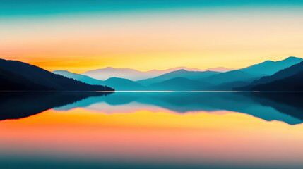 Fototapeta premium Twinkling Reflections of Sunset Calm Mountain Lake Photography Serene Environment Distant Viewpoint