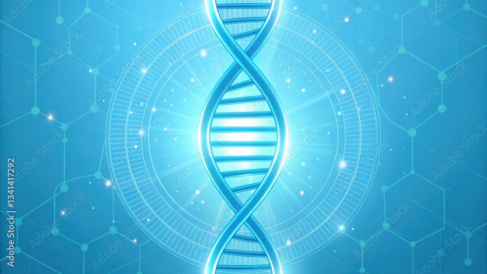 Leinwandbilder abstract illustration of dna structure with a blue background and geometric patterns.