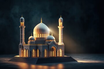 Obraz premium Illuminated white Mosque structure on dark background