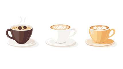 Obraz premium Modern style illustration of three coffee cups with different designs and colors showcasing coffee varieties