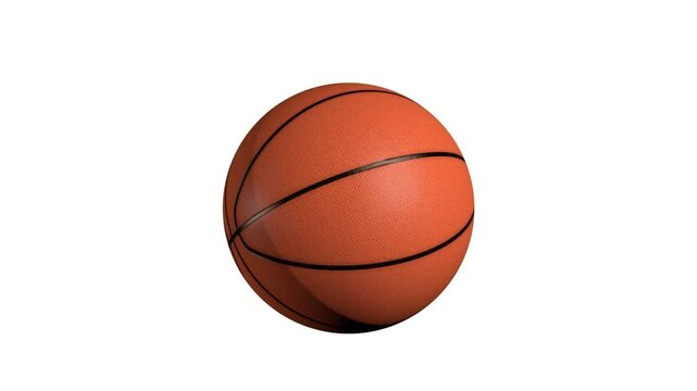 Isolated spinning basketball ball with transparent background alpha channel in 4K